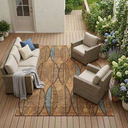 8' X 10' Orange And Blue Geometric Washable Indoor Outdoor Area Rug HomeRoots