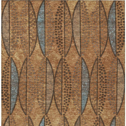9' X 12' Orange And Blue Geometric Washable Indoor Outdoor Area Rug HomeRoots