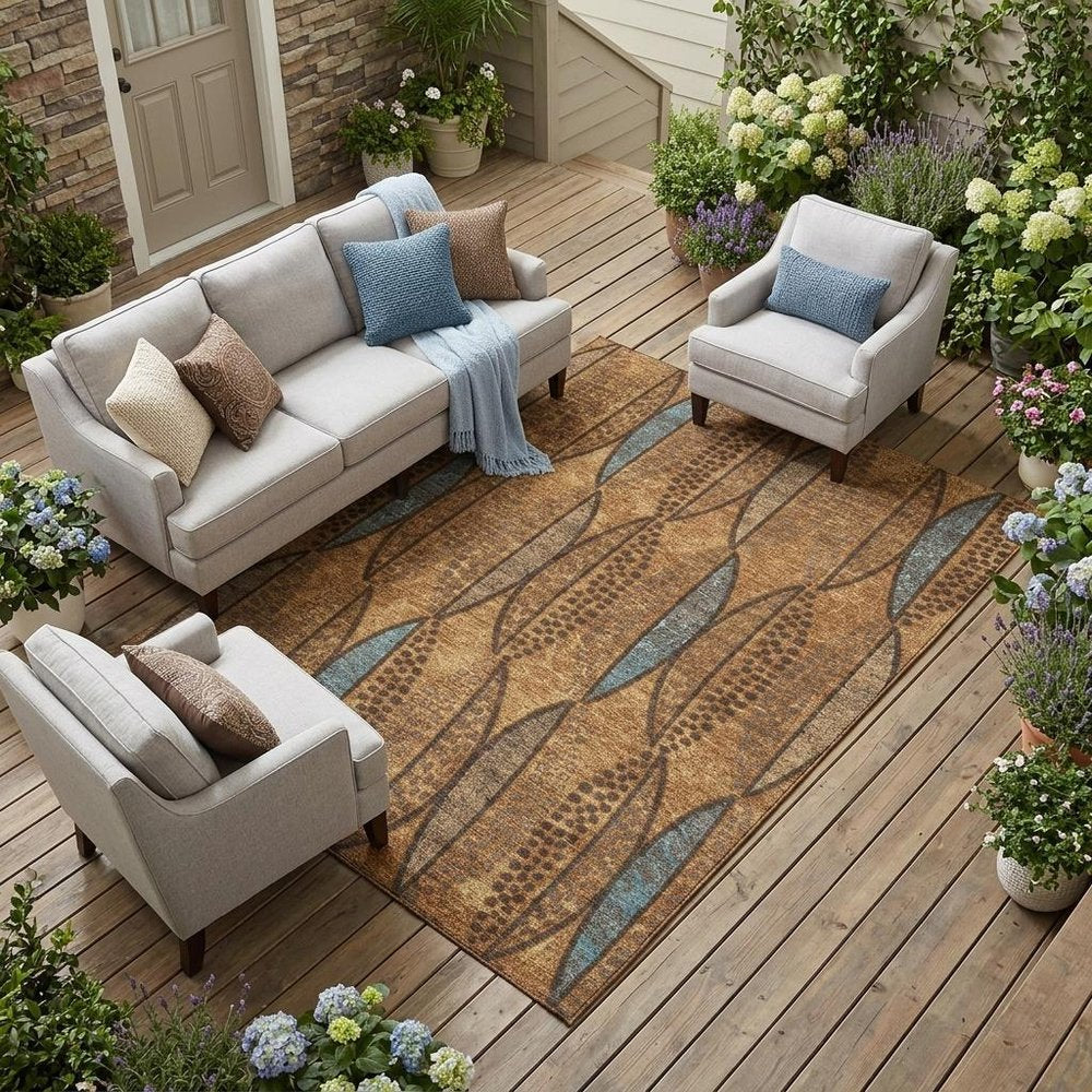 9' X 12' Orange And Blue Geometric Washable Indoor Outdoor Area Rug HomeRoots