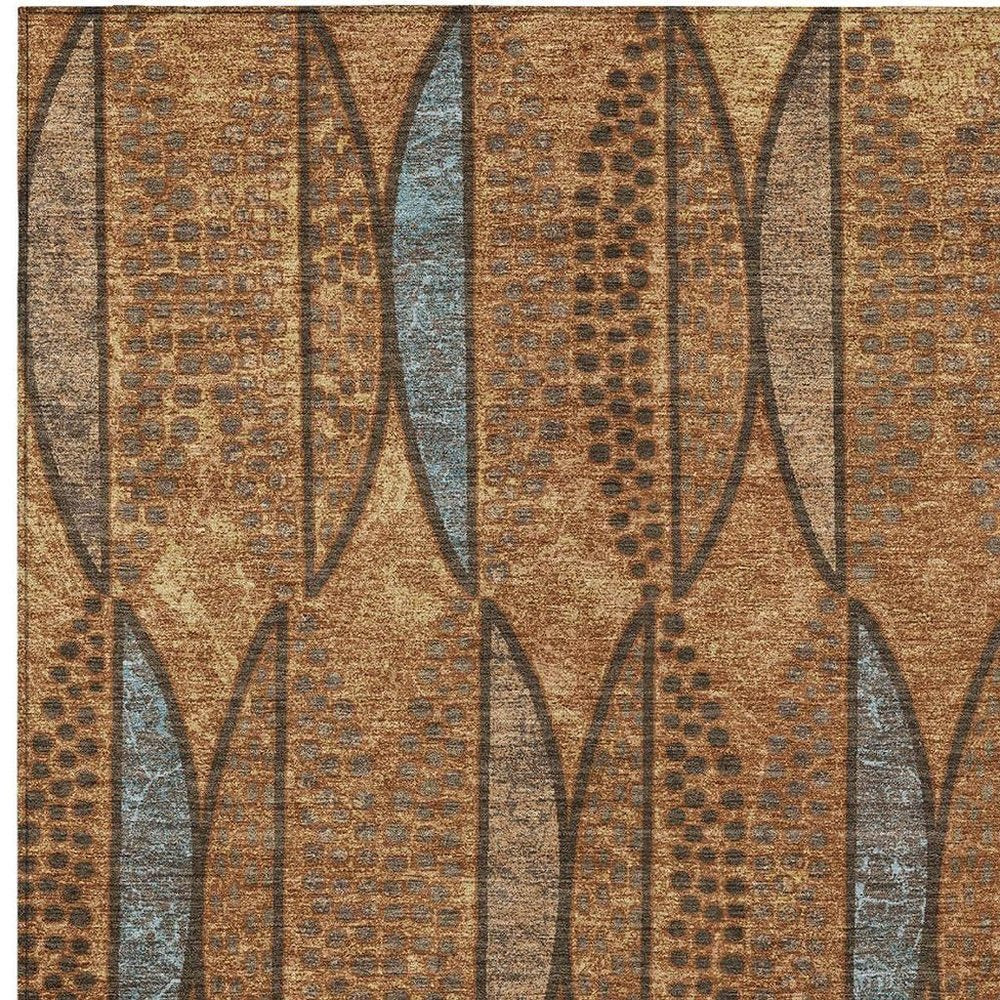 9' X 12' Orange And Blue Geometric Washable Indoor Outdoor Area Rug HomeRoots