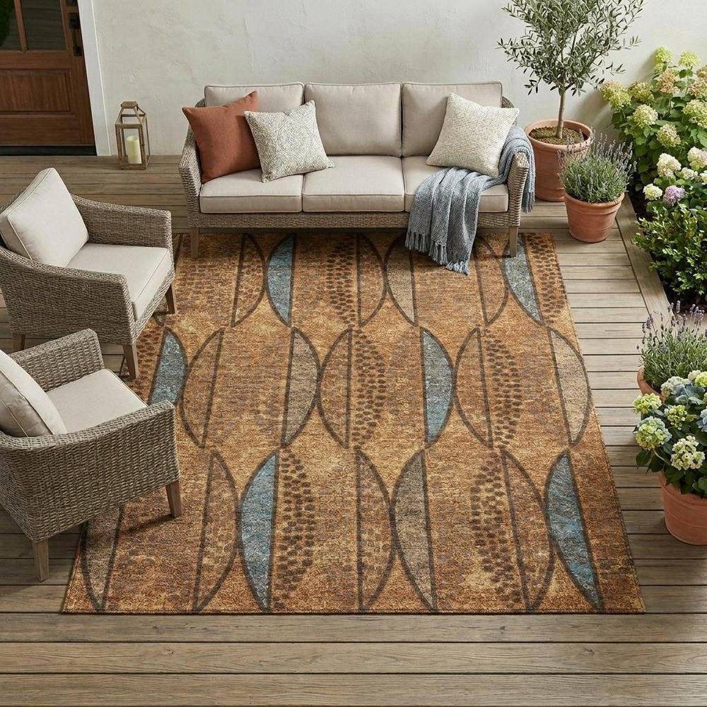 10' X 14' Orange And Blue Geometric Washable Indoor Outdoor Area Rug HomeRoots