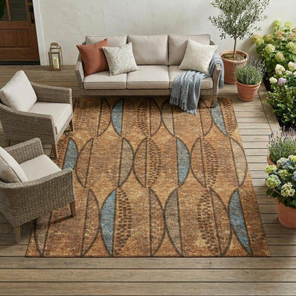 10' X 14' Orange And Blue Geometric Washable Indoor Outdoor Area Rug HomeRoots