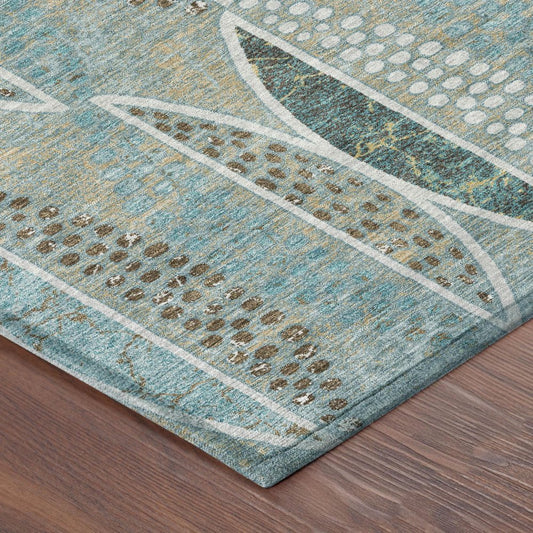 3' X 5' Teal Blue And Green Geometric Washable Indoor Outdoor Area Rug HomeRoots