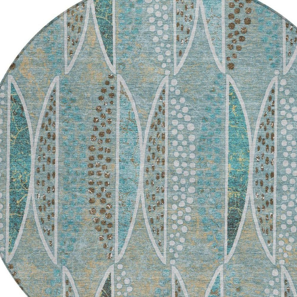 8' Teal Blue And Green Round Geometric Washable Indoor Outdoor Area Rug HomeRoots