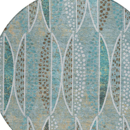 8' Teal Blue And Green Round Geometric Washable Indoor Outdoor Area Rug HomeRoots