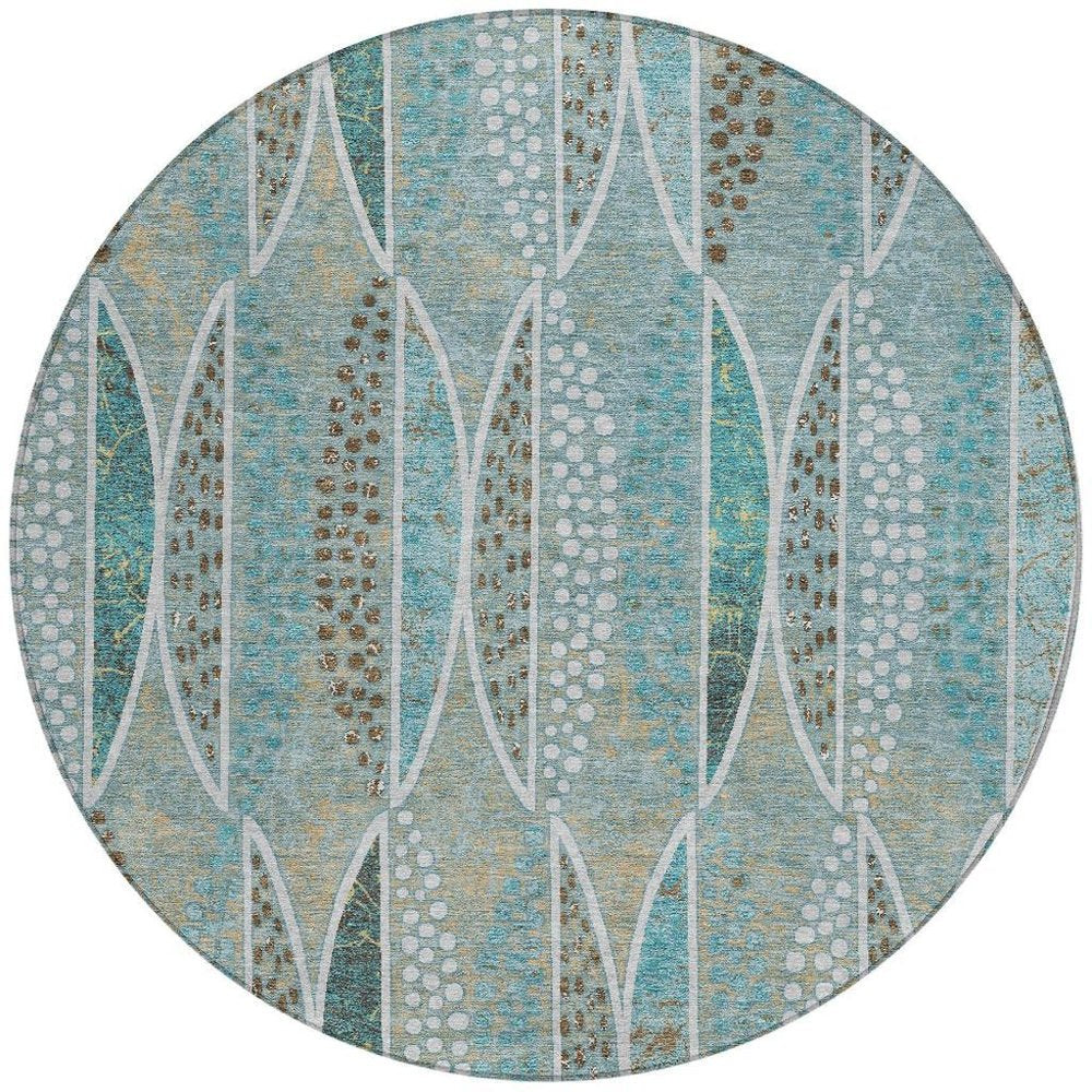 8' Teal Blue And Green Round Geometric Washable Indoor Outdoor Area Rug HomeRoots