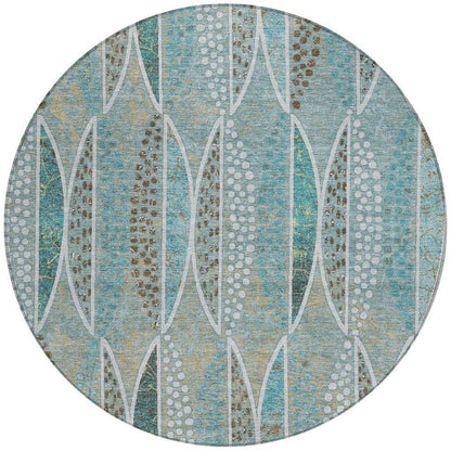 8' Teal Blue And Green Round Geometric Washable Indoor Outdoor Area Rug HomeRoots