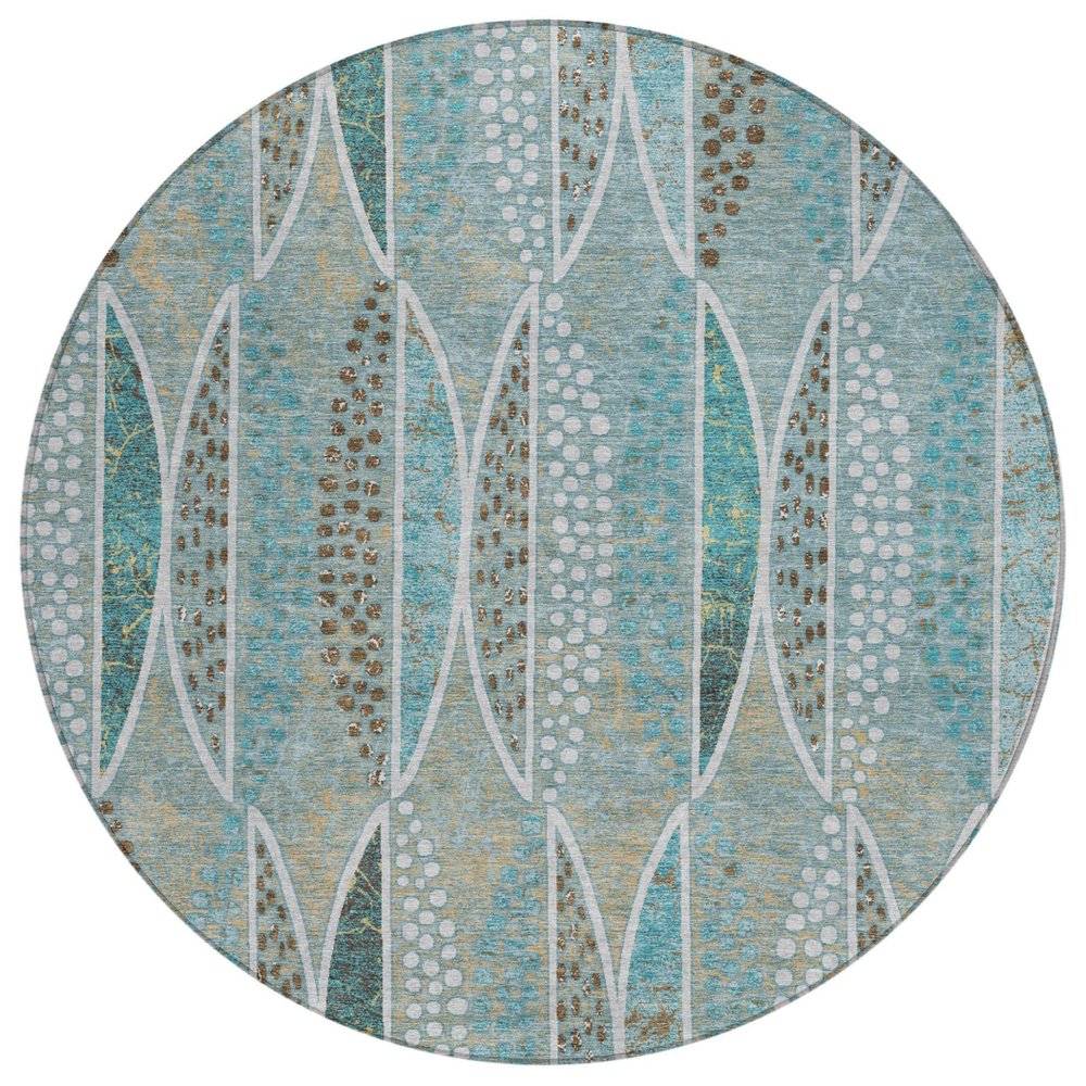 8' Teal Blue And Green Round Geometric Washable Indoor Outdoor Area Rug HomeRoots