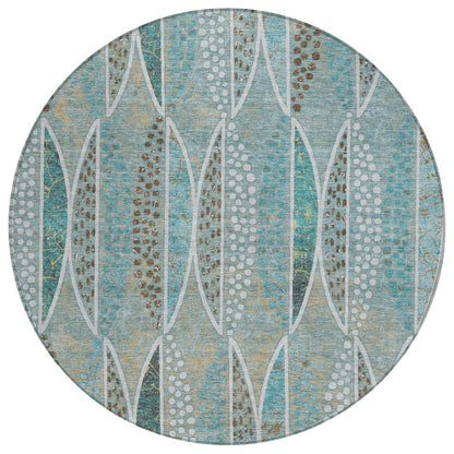 8' Teal Blue And Green Round Geometric Washable Indoor Outdoor Area Rug HomeRoots