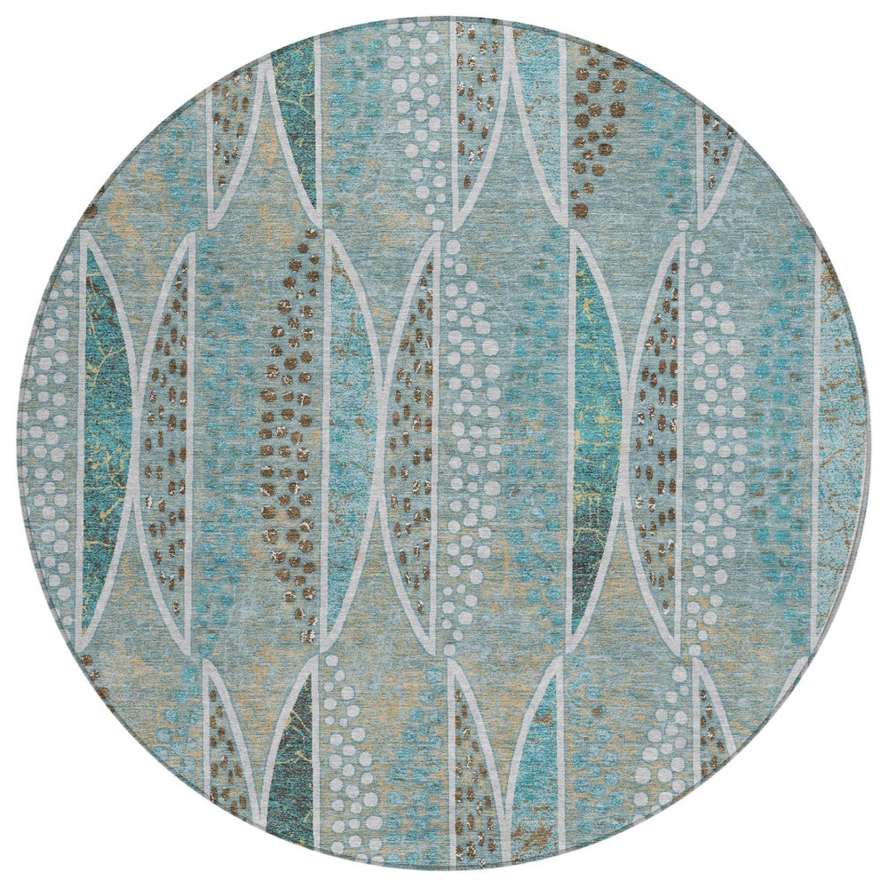 8' Teal Blue And Green Round Geometric Washable Indoor Outdoor Area Rug HomeRoots