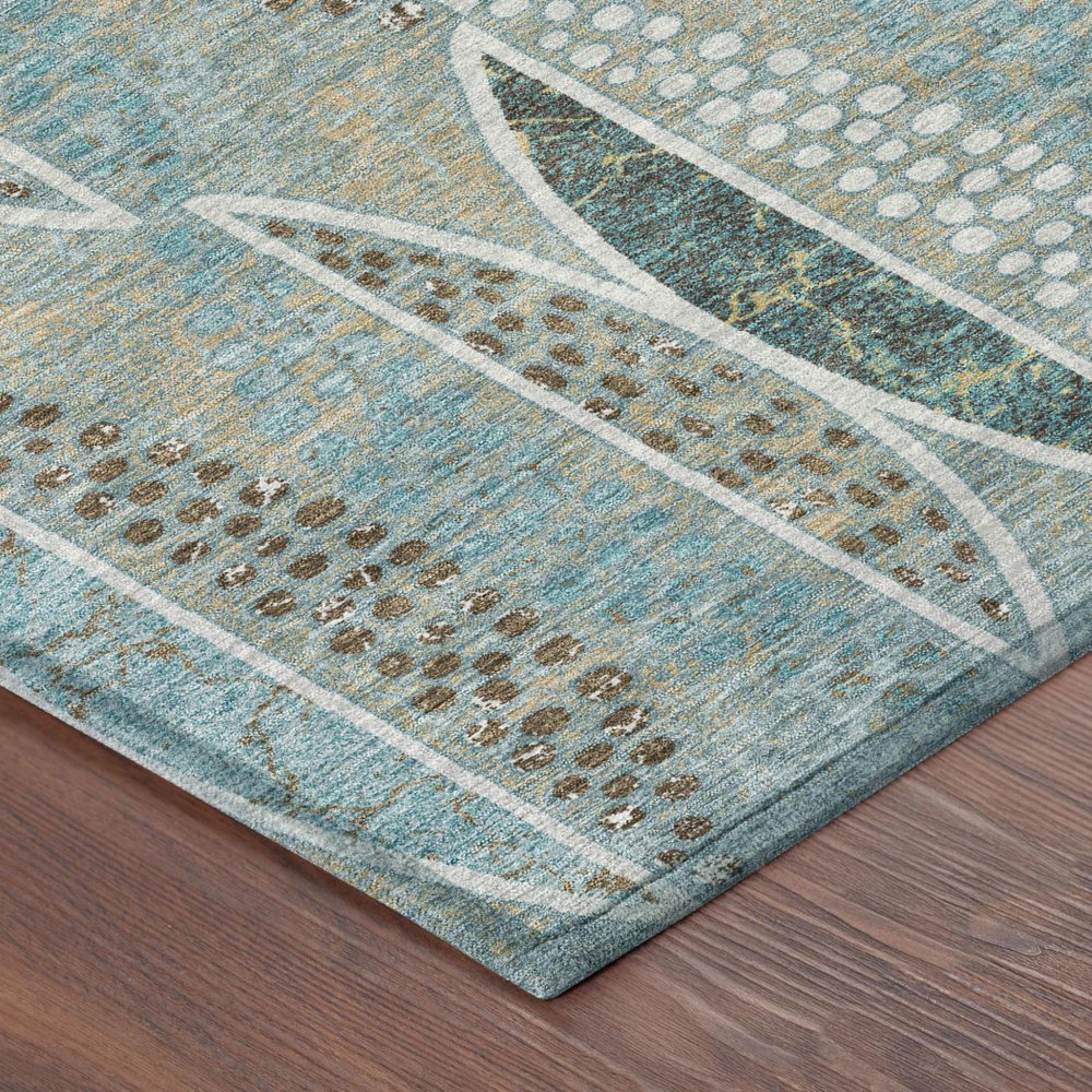 8' Teal Blue And Green Round Geometric Washable Indoor Outdoor Area Rug HomeRoots