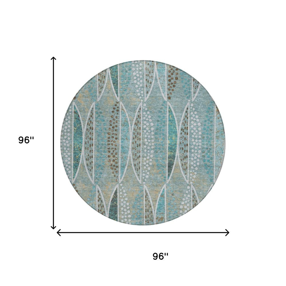 8' Teal Blue And Green Round Geometric Washable Indoor Outdoor Area Rug HomeRoots