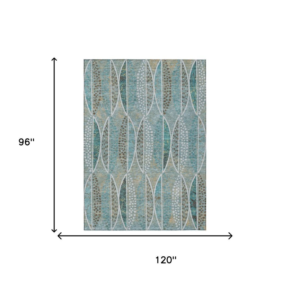 8' X 10' Teal Blue And Green Geometric Washable Indoor Outdoor Area Rug HomeRoots