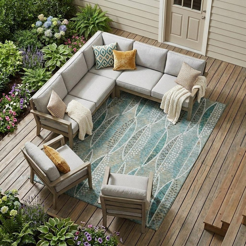 8' X 10' Teal Blue And Green Geometric Washable Indoor Outdoor Area Rug HomeRoots