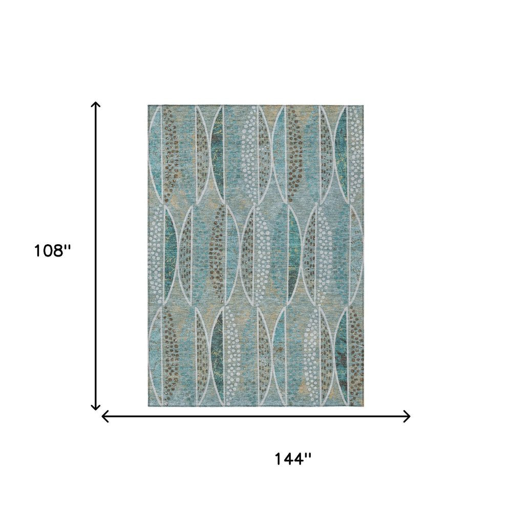 9' X 12' Teal Blue And Green Geometric Washable Indoor Outdoor Area Rug HomeRoots