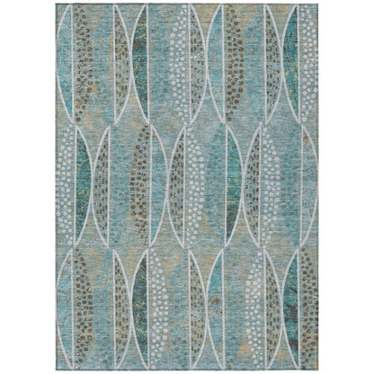 9' X 12' Teal Blue And Green Geometric Washable Indoor Outdoor Area Rug HomeRoots