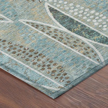 9' X 12' Teal Blue And Green Geometric Washable Indoor Outdoor Area Rug HomeRoots