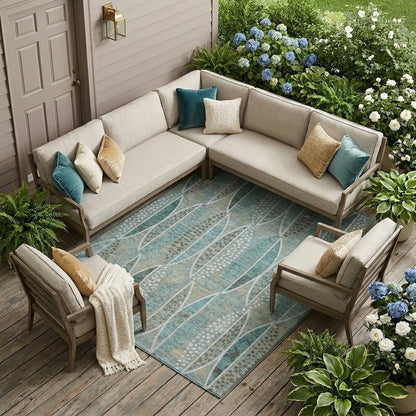 9' X 12' Teal Blue And Green Geometric Washable Indoor Outdoor Area Rug HomeRoots