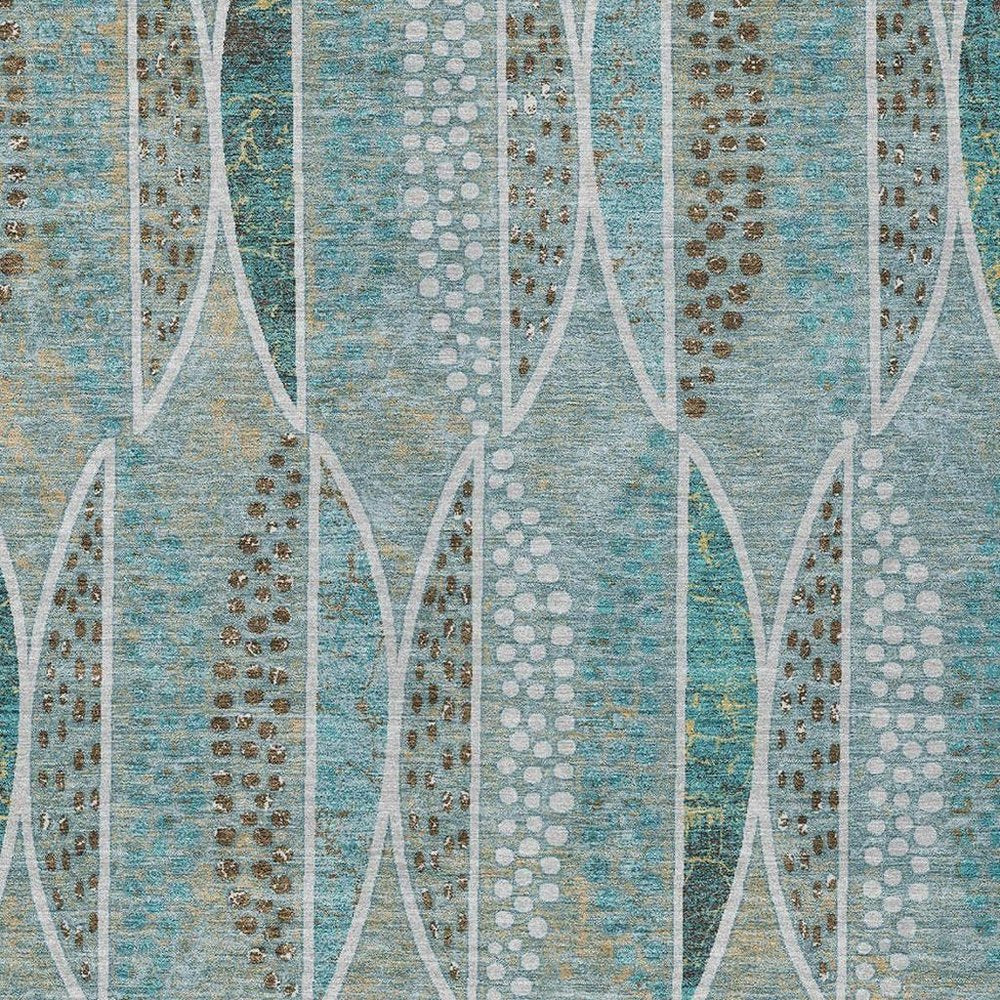 9' X 12' Teal Blue And Green Geometric Washable Indoor Outdoor Area Rug HomeRoots