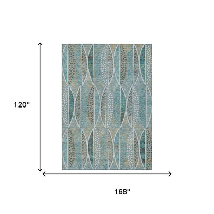 10' X 14' Teal Blue And Green Geometric Washable Indoor Outdoor Area Rug HomeRoots