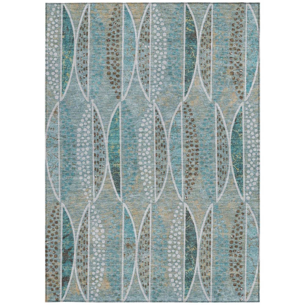 10' X 14' Teal Blue And Green Geometric Washable Indoor Outdoor Area Rug HomeRoots