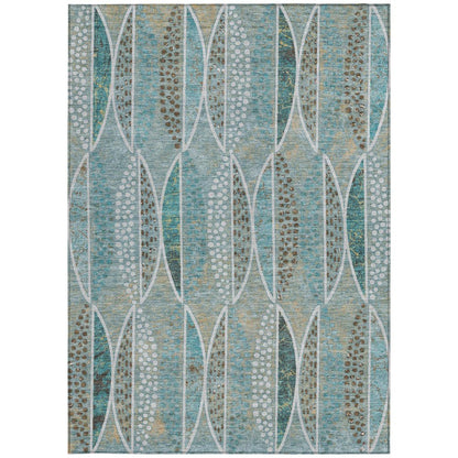 10' X 14' Teal Blue And Green Geometric Washable Indoor Outdoor Area Rug HomeRoots