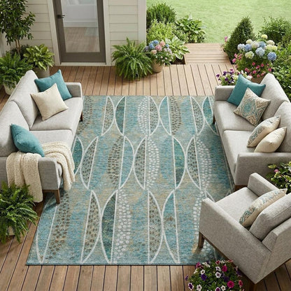 10' X 14' Teal Blue And Green Geometric Washable Indoor Outdoor Area Rug HomeRoots