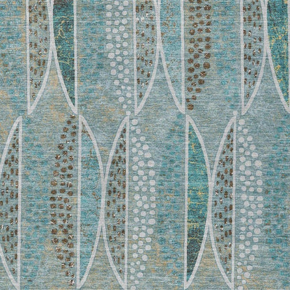 10' X 14' Teal Blue And Green Geometric Washable Indoor Outdoor Area Rug HomeRoots
