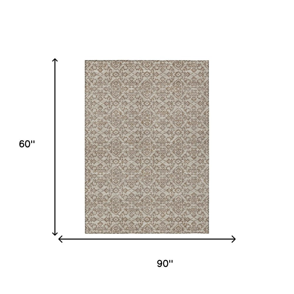 5' X 8' Beige And Taupe Oriental Washable Indoor Outdoor Area Rug HomeRoots