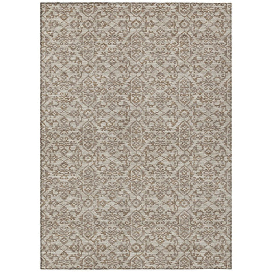 5' X 8' Beige And Taupe Oriental Washable Indoor Outdoor Area Rug