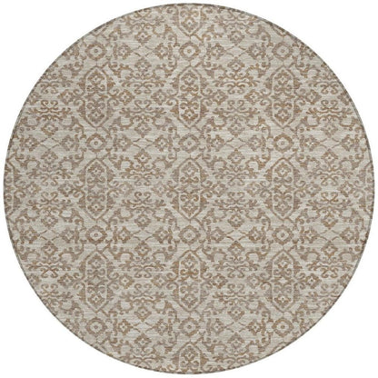 8' Beige And Taupe Round Oriental Washable Indoor Outdoor Area Rug HomeRoots