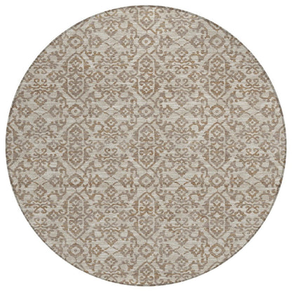 8' Beige And Taupe Round Oriental Washable Indoor Outdoor Area Rug HomeRoots