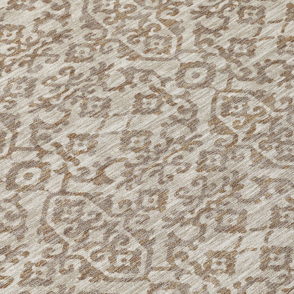 8' Beige And Taupe Round Oriental Washable Indoor Outdoor Area Rug HomeRoots