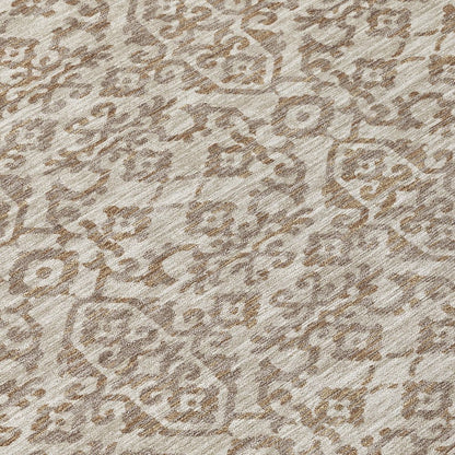 8' Beige And Taupe Round Oriental Washable Indoor Outdoor Area Rug HomeRoots