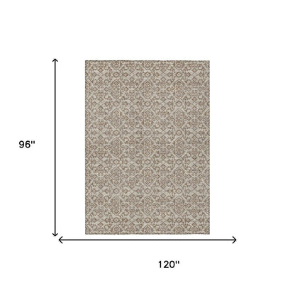 8' X 10' Beige And Taupe Oriental Washable Indoor Outdoor Area Rug HomeRoots