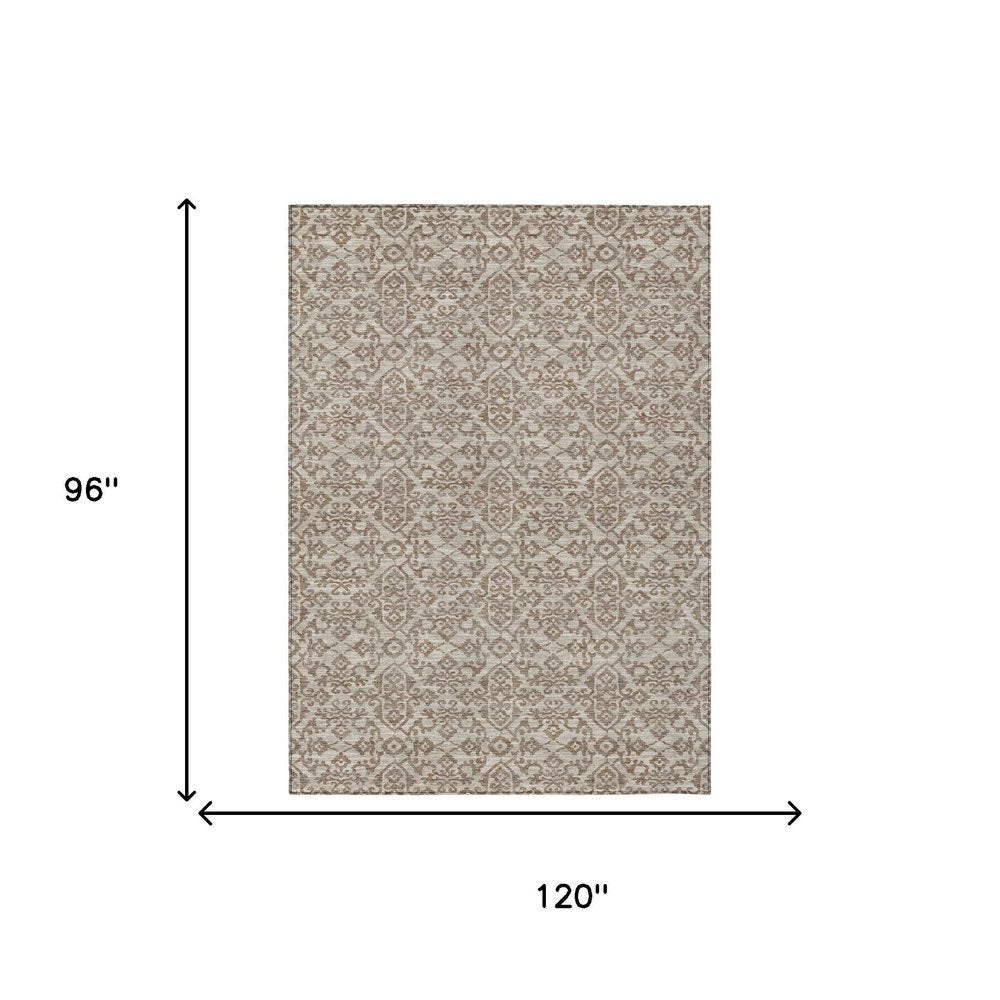 8' X 10' Beige And Taupe Oriental Washable Indoor Outdoor Area Rug HomeRoots