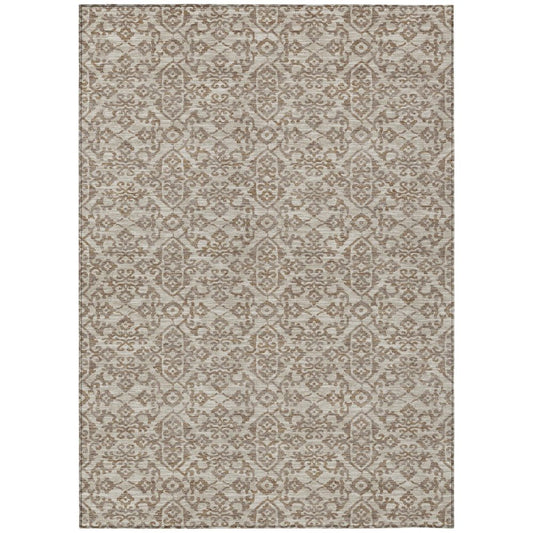 8' X 10' Beige And Taupe Oriental Washable Indoor Outdoor Area Rug