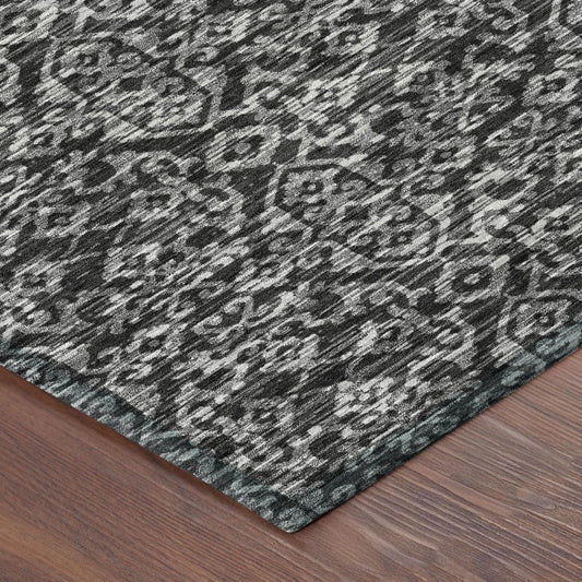 5' X 8' Black And Saffron Oriental Washable Indoor Outdoor Area Rug