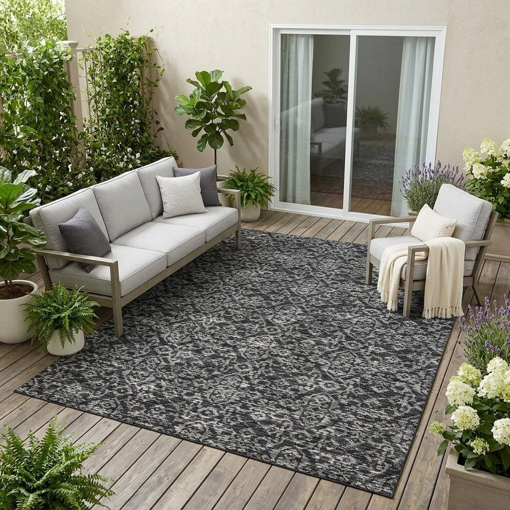 5' X 8' Black And Saffron Oriental Washable Indoor Outdoor Area Rug HomeRoots