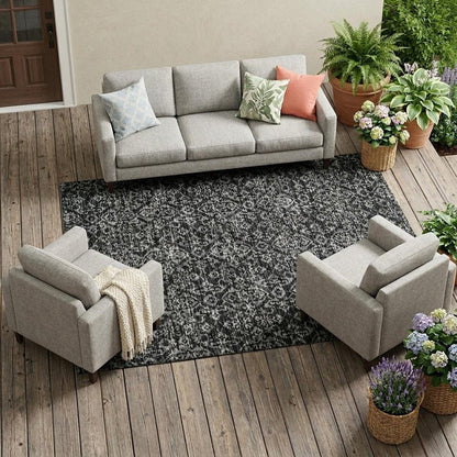 8' X 10' Black And Saffron Oriental Washable Indoor Outdoor Area Rug HomeRoots