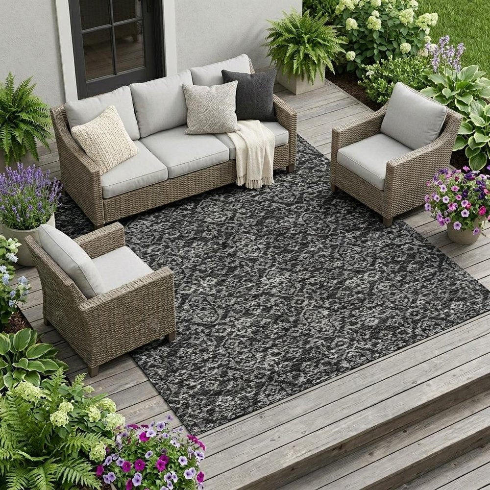 10' X 14' Black And Saffron Oriental Washable Indoor Outdoor Area Rug HomeRoots