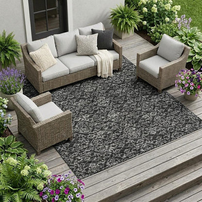 10' X 14' Black And Saffron Oriental Washable Indoor Outdoor Area Rug HomeRoots