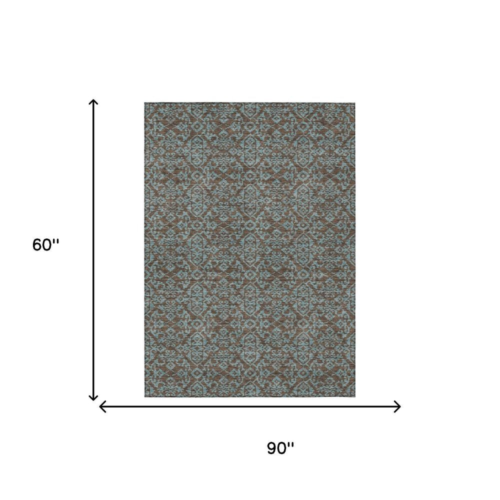 5' X 8' Brown And Linen Oriental Washable Indoor Outdoor Area Rug HomeRoots