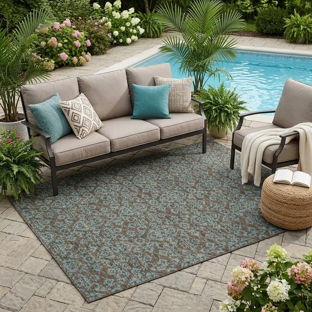 5' X 8' Brown And Linen Oriental Washable Indoor Outdoor Area Rug HomeRoots