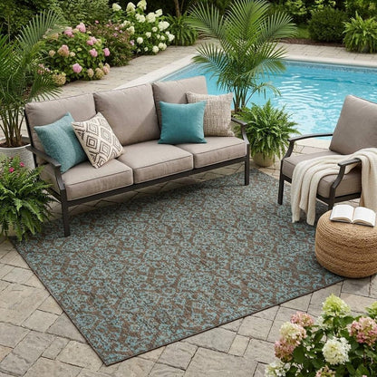 5' X 8' Brown And Linen Oriental Washable Indoor Outdoor Area Rug HomeRoots