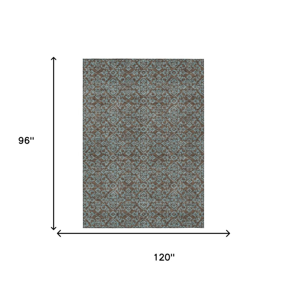 8' X 10' Brown And Linen Oriental Washable Indoor Outdoor Area Rug HomeRoots