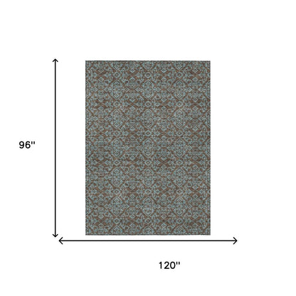 8' X 10' Brown And Linen Oriental Washable Indoor Outdoor Area Rug HomeRoots