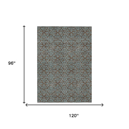 8' X 10' Brown And Linen Oriental Washable Indoor Outdoor Area Rug HomeRoots