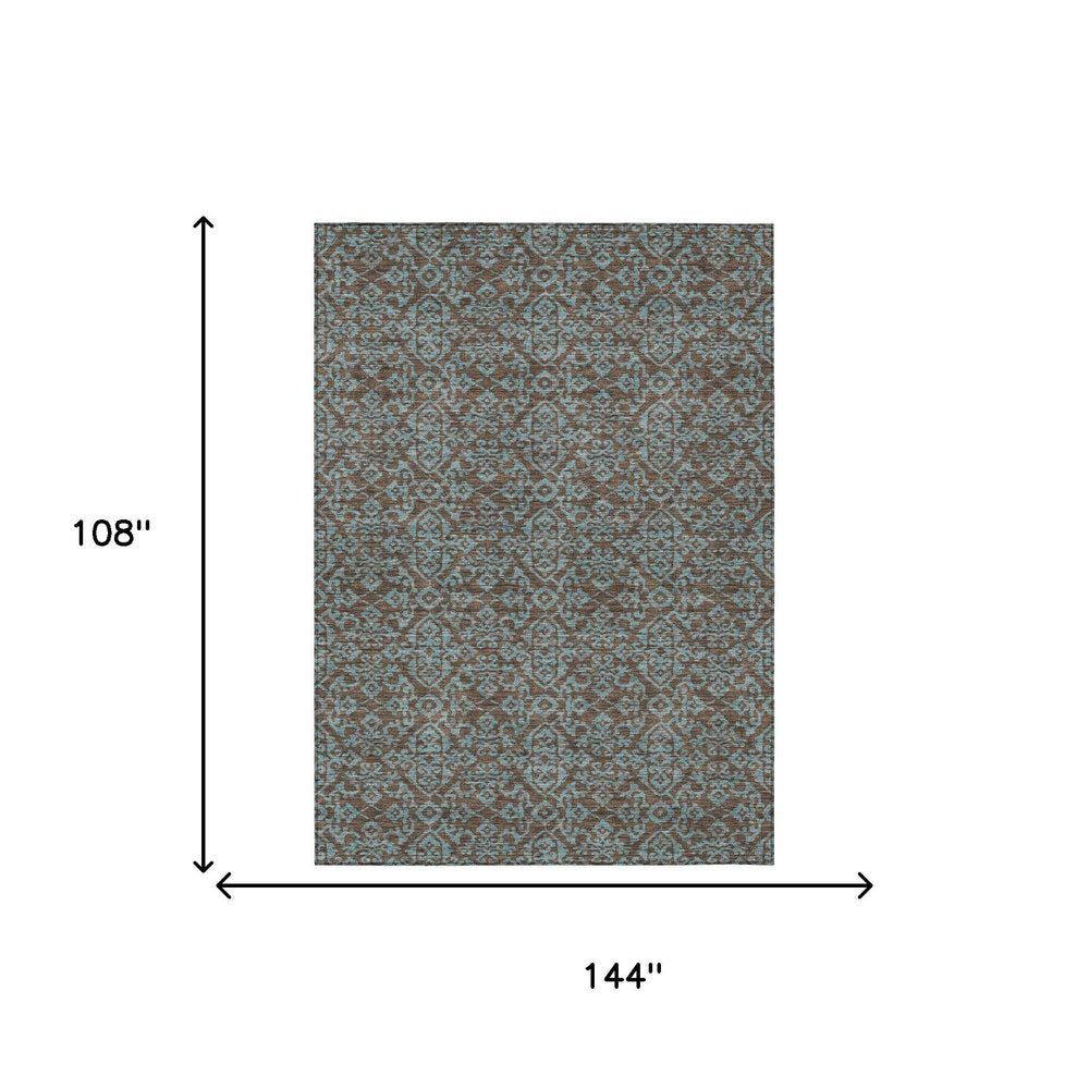 9' X 12' Brown And Linen Oriental Washable Indoor Outdoor Area Rug HomeRoots