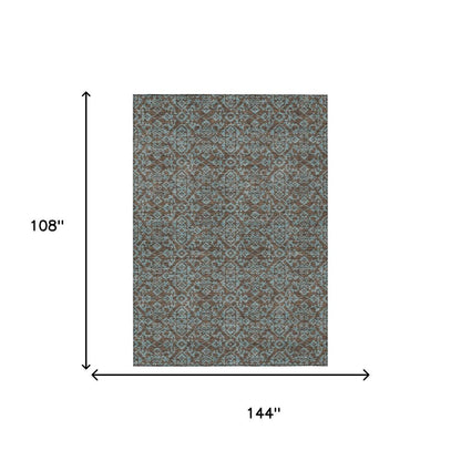 9' X 12' Brown And Linen Oriental Washable Indoor Outdoor Area Rug HomeRoots